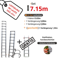 Dachleiter mit Haken komplett aus Aluminium - Set 7,15 m in 4 Teilen (Haken +3m + 2m) + 1 Verlängerung 1,50 m gratis (Set geliefert in der zweiten Julihälfte)