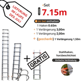 Dachleiter mit Haken komplett aus Aluminium - Set 7,15 m in 4 Teilen (Haken +3m + 2m) + 1 Verlängerung 1,50 m gratis (Set geliefert in der zweiten Julihälfte)