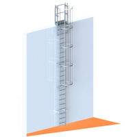 Aluminium-Steigleiter mit Rückenschutzkorb 6000 mm Ausstieg mit Trittstufe und Zugangstür