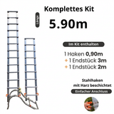 Dachleiter aus Aluminium mit Haken – Komplettset 5,90 m in 3 Teilen (Haken + 3 m + 2 m)
