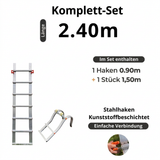 Aluminium-Dachleiter mit Haken – Komplettset 2,40 m in 2 Teilen (Haken + 1,50 m)