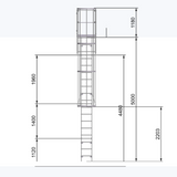 Aluminium-Steigleiter mit Rückenschutzkorb 5000 mm Attikaausstieg 725 mm