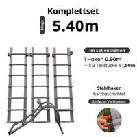 Aluminium-Dachleiter mit Haken - Komplettset 5,40 m in 4 Teilen (Haken + 3 x 1,50 m)