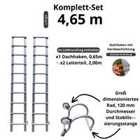 Dachleiter aus Aluminium mit New Hook 65 – Komplettset 4,65 m in 3 Teilen (Haken + 2 x 2 m)