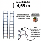 Dachleiter aus Aluminium mit New Hook 65 – Komplettset 4,65 m in 3 Teilen (Haken + 2 x 2 m)
