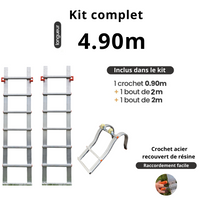 Aluminium-Dachleiter mit Haken - Komplettset 4,90 m in 3 Teilen (Haken + 2 x 2 m)