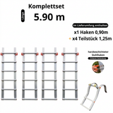 Dachleiter ganz aus Aluminium mit Haken – Komplettset 5,90 m in 5 Teilen (Haken + 4 x 1,25 m)