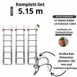 Dachleiter aus Aluminium mit New Hook 65 – Komplettset 5,15 m in 4 Teilen (Haken + 3 x 1,50 m)