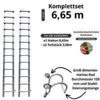 Dachleiter Aluminium mit Haken – Komplettset 6,65 m New Hook 65 in 3 Teilen (Haken + 2 × 3 m)