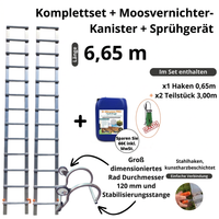Dachleiter Aluminium mit Haken – Komplettset 6,65 m New Hook 65 (Haken + 2 × 3 m) + D-Mousse + Sprüher