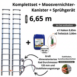 Dachleiter Vollaluminium mit Haken – Komplettset 6,65 m New Hook 65 (Haken + 2 × 3 m) + D-Mousse (Sprühgerät gratis)