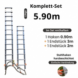Dachleiter ganz aus Aluminium mit Haken - Komplettset 5,90 m in 3 Teilen (Haken + 3 m + 2 m)