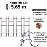 Dachleiter mit Haken komplett aus Aluminium - Set 5,65 m new hook 65 in 5 Teilen (Haken + 4 x 1,25 m)