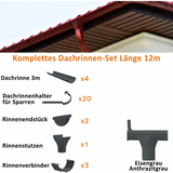 Dachrinnen-Komplettset 12 m für eine Dachseite / Stahl / Abwicklung 250
