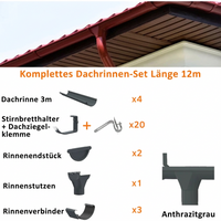 Dachrinnen-Komplettset 12 m für eine Dachseite / Stahl / Abwicklung 250