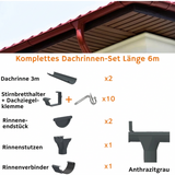 Dachrinnen-Komplettset 6 m für eine Dachseite / Stahl / Abwicklung 250