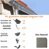 Dachrinnen-Komplettset 10 m – 1 Dachseite / Naturzink nahtlos / Entwicklung 330