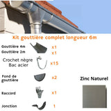 Dachrinnen-Komplettset 6 m – 1 Dachseite / Naturzink nahtlos / Abwicklung 330