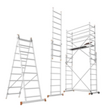 Le Transformer – Échafaudage  3 en 1 combine échelle, escabeau et échafaudage mobile. Hauteur de travail jusqu’à 4,90m, plateforme de 160×45 cm, composé de deux échelles 2×9 marches certifiées EN131. Robuste, polyvalent et facile à monter.