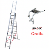 Mehrzweckleiter 3-teilig / 3 x 10 Sprossen / 2,86 m - 6,22 m