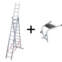 Mehrzweckleiter 3-teilig / 3 x 10 Sprossen / 2,86 m - 6,22 m