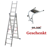 Mehrzweckleiter 3-teilig / 3 x 6 Sprossen / 1,74 m - 3,42 m