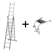 Mehrzweckleiter 3-teilig / 3 x 8 Sprossen / 2,30 m - 5,10 m
